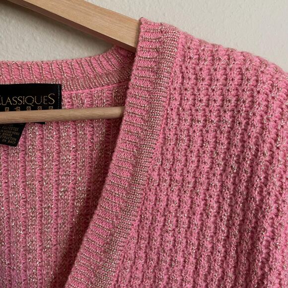 80s vintage CLASSIQUES pink gold merino wool blend oversize sweater size s/m - Picture 7 of 9